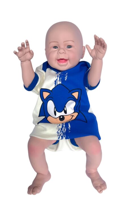 Boneco Bebê Reborn Sonic Azul feito em Silicone 43cm