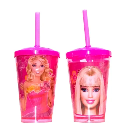 Kit de 2 Copo rosa com canudo de 480ml - Barbie